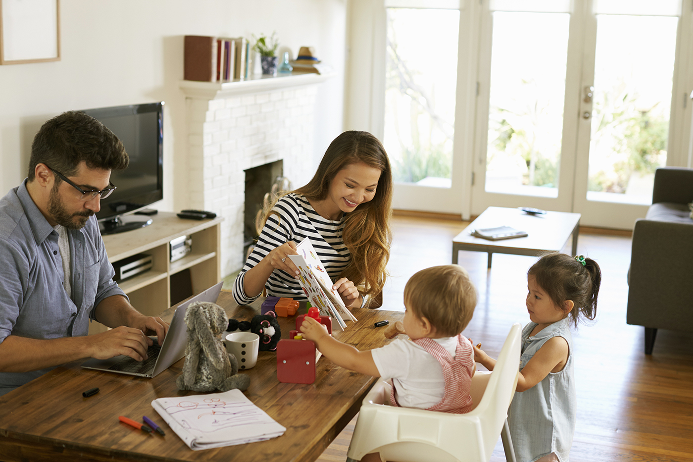 Family looking at finances