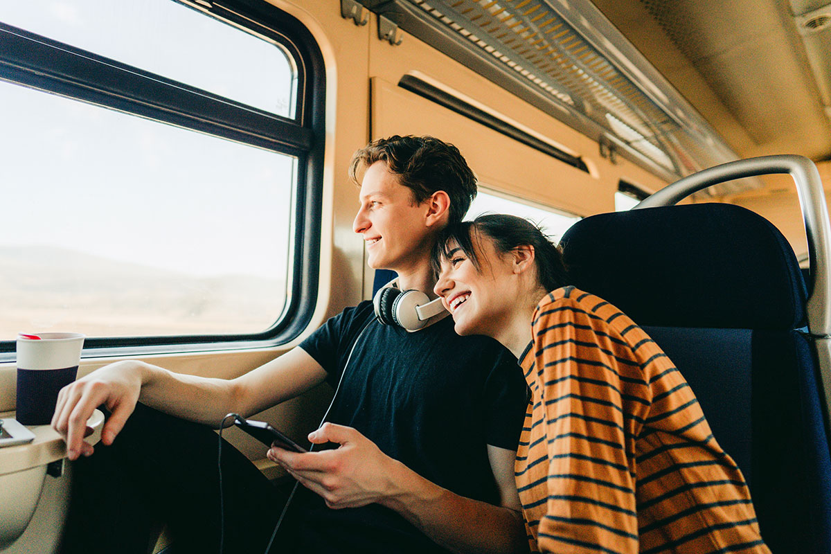 A couple on a train ride